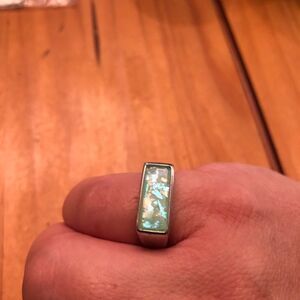 - Created Opal Sterling Ring Rectangle Size 7 Rhodium Plate